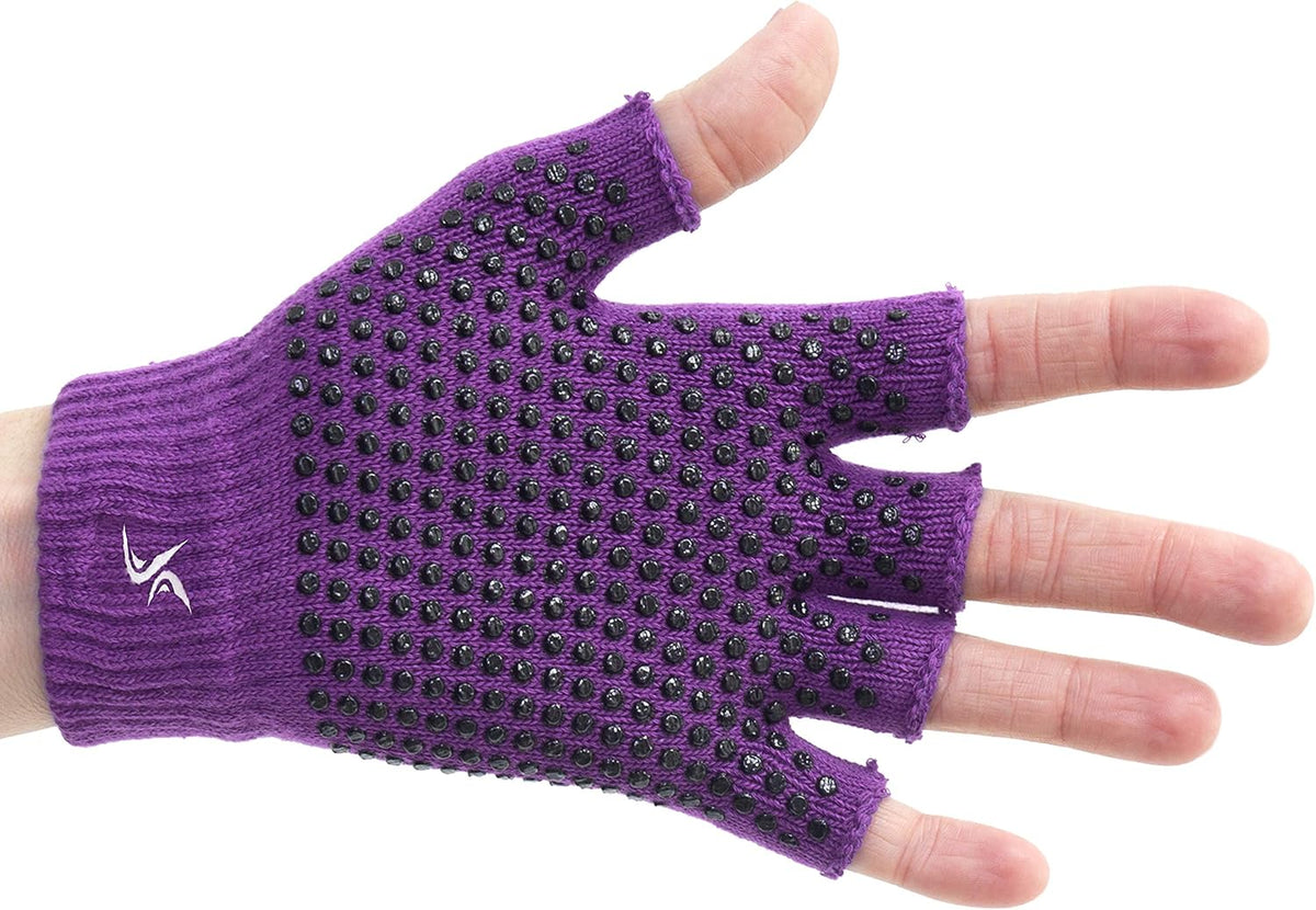 Grippy Yoga Gloves, Yoga Hand Grips with Firm Fingerless Design, One Size Fits All Yoga Gloves with Grips for Women and Men