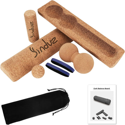 5-in-1 Cork Balance Board Kit - 15.7" Ankle Balance Board with Peanut Massage Ball, Balance Trainer, Foot Strengthener for Full Body Massage | Balance Stability | Improve Mobility | Prevent Falls