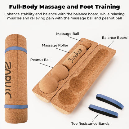 5-in-1 Cork Balance Board Kit - 15.7" Ankle Balance Board with Peanut Massage Ball, Balance Trainer, Foot Strengthener for Full Body Massage | Balance Stability | Improve Mobility | Prevent Falls