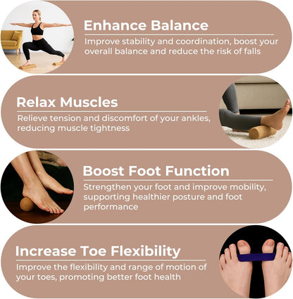 5-in-1 Cork Balance Board Kit - 15.7" Ankle Balance Board with Peanut Massage Ball, Balance Trainer, Foot Strengthener for Full Body Massage | Balance Stability | Improve Mobility | Prevent Falls