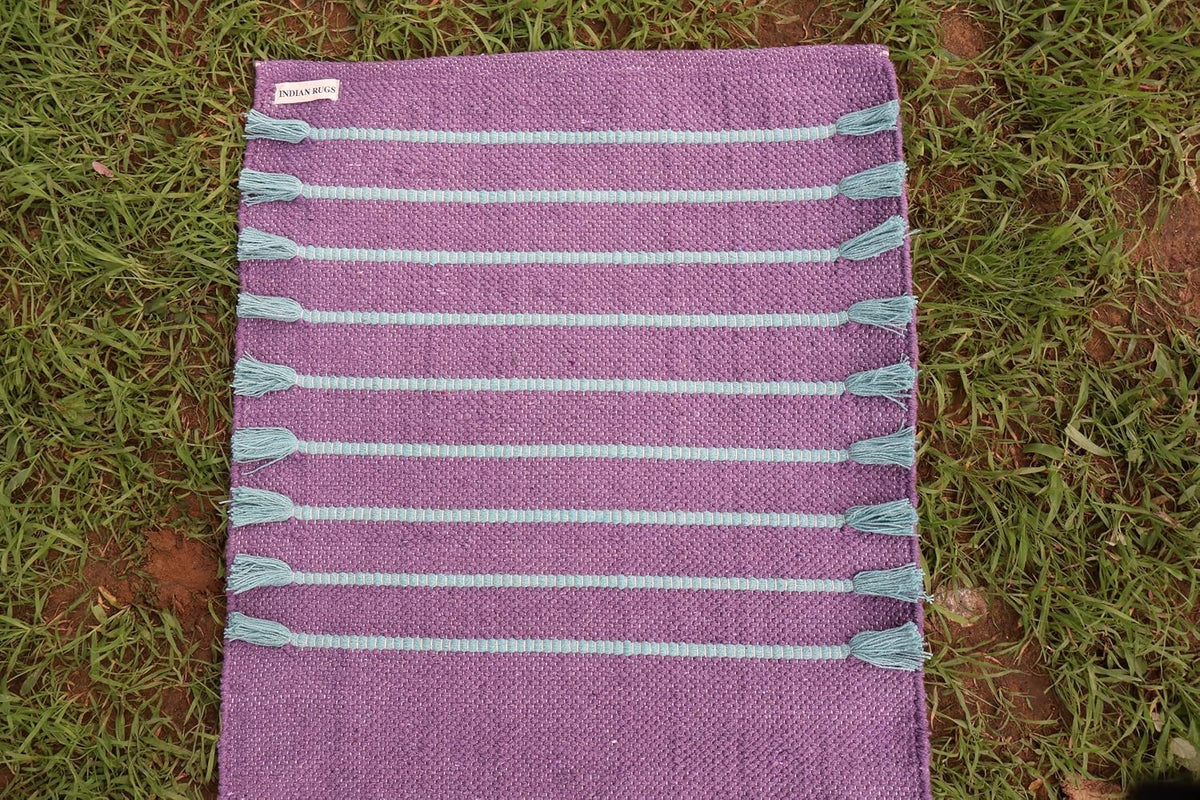 Cotton Organic Yoga Mat - Eco-Friendly Hand-Woven Rug - Handloom Foldable Yoga Mat for Everyday Fitness Maditation Rug - (24”x72”)