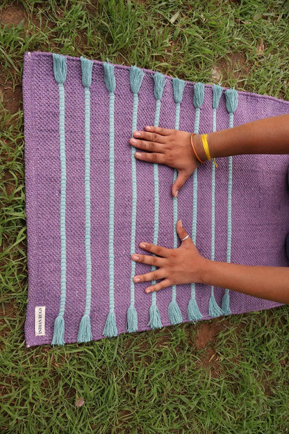 Cotton Organic Yoga Mat - Eco-Friendly Hand-Woven Rug - Handloom Foldable Yoga Mat for Everyday Fitness Maditation Rug - (24”x72”)