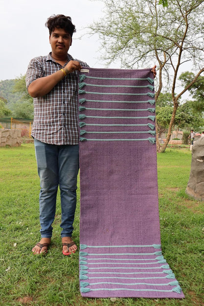 Cotton Organic Yoga Mat - Eco-Friendly Hand-Woven Rug - Handloom Foldable Yoga Mat for Everyday Fitness Maditation Rug - (24”x72”)