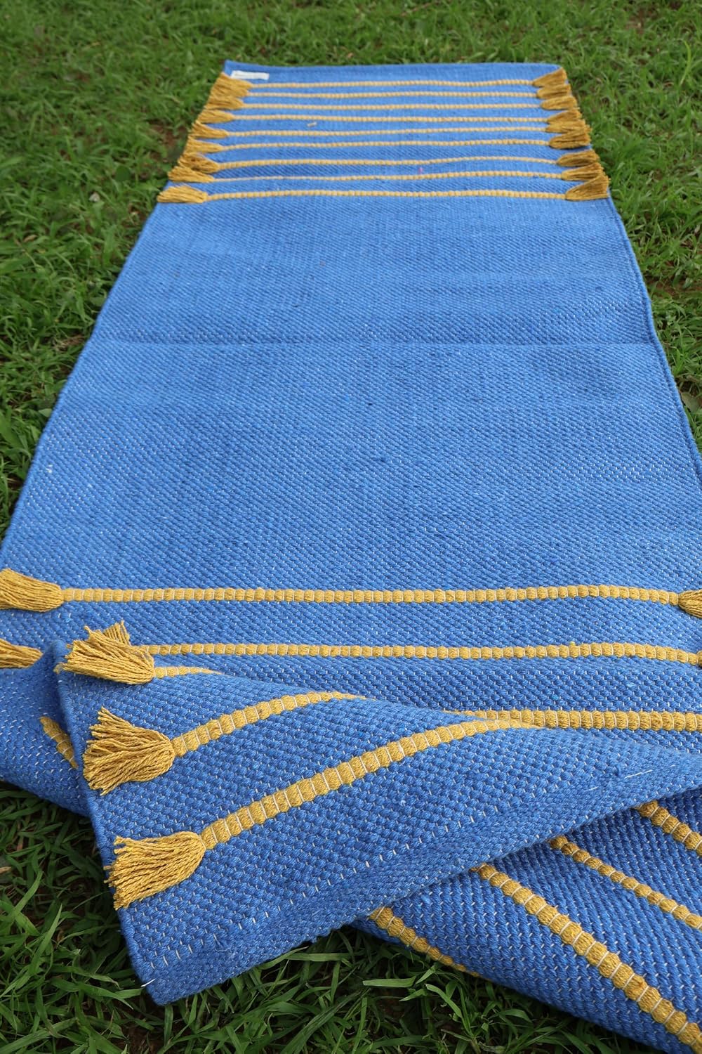 Cotton Organic Yoga Mat - Eco-Friendly Hand-Woven Rug - Handloom Foldable Yoga Mat for Everyday Fitness Maditation Rug - (24”x72”)
