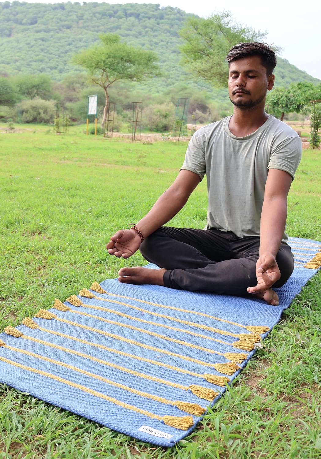 Cotton Organic Yoga Mat - Eco-Friendly Hand-Woven Rug - Handloom Foldable Yoga Mat for Everyday Fitness Maditation Rug - (24”x72”)