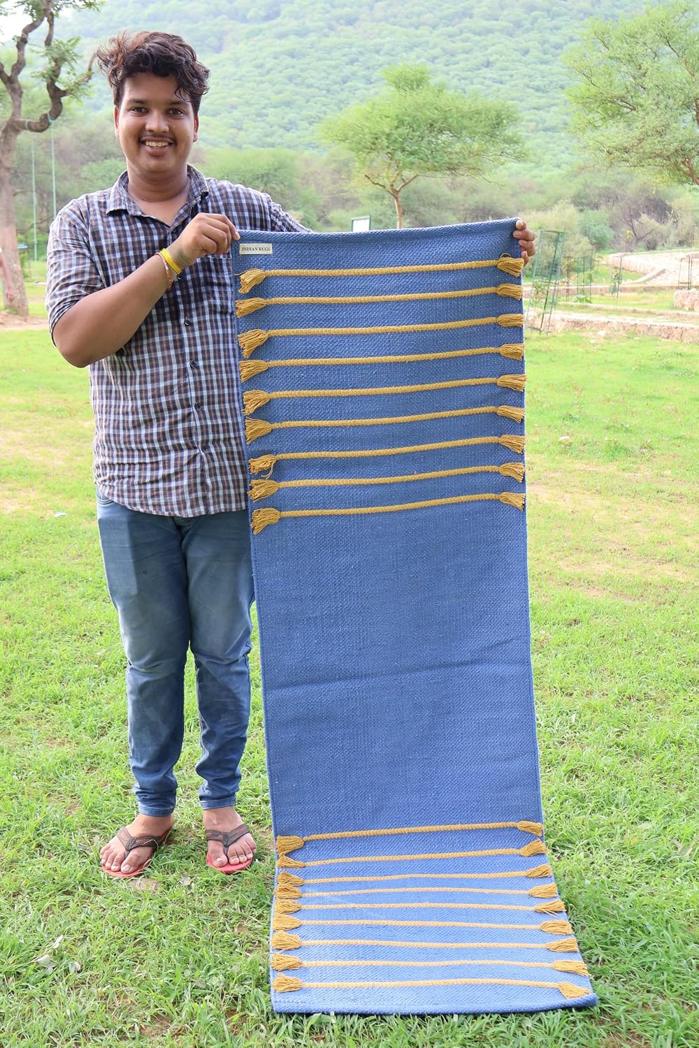 Cotton Organic Yoga Mat - Eco-Friendly Hand-Woven Rug - Handloom Foldable Yoga Mat for Everyday Fitness Maditation Rug - (24”x72”)