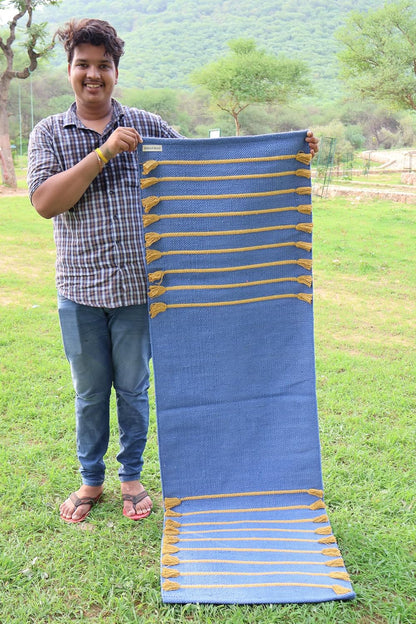 Cotton Organic Yoga Mat - Eco-Friendly Hand-Woven Rug - Handloom Foldable Yoga Mat for Everyday Fitness Maditation Rug - (24”x72”)