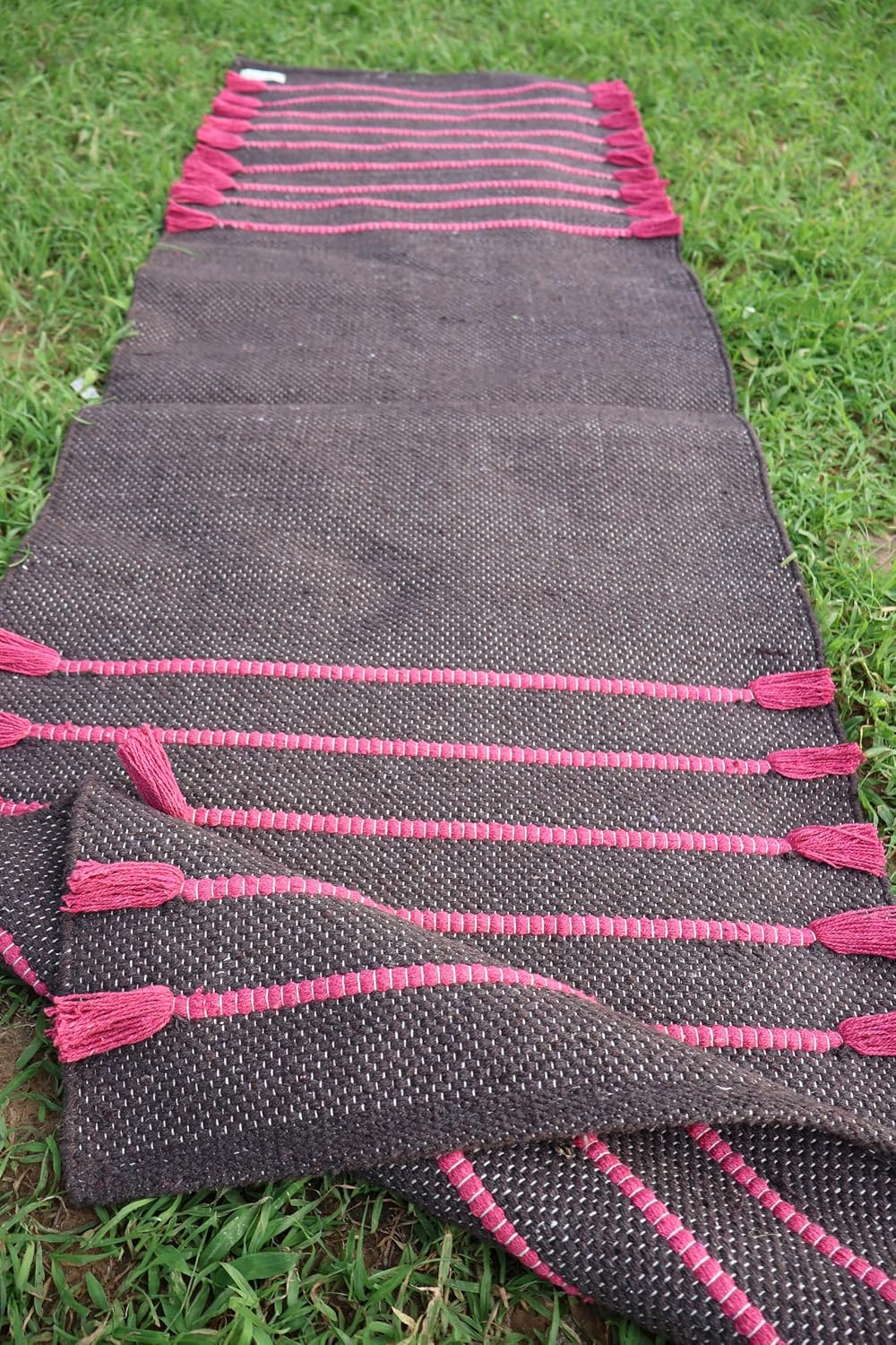 Cotton Organic Yoga Mat - Eco-Friendly Hand-Woven Rug - Handloom Foldable Yoga Mat for Everyday Fitness Maditation Rug - (24”x72”)