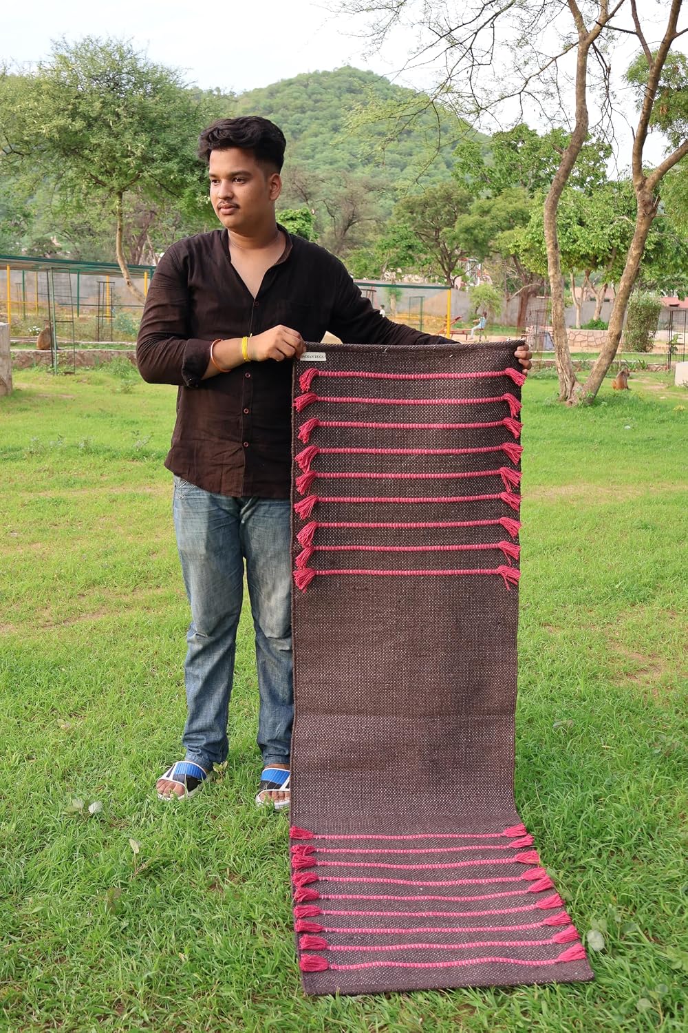 Cotton Organic Yoga Mat - Eco-Friendly Hand-Woven Rug - Handloom Foldable Yoga Mat for Everyday Fitness Maditation Rug - (24”x72”)