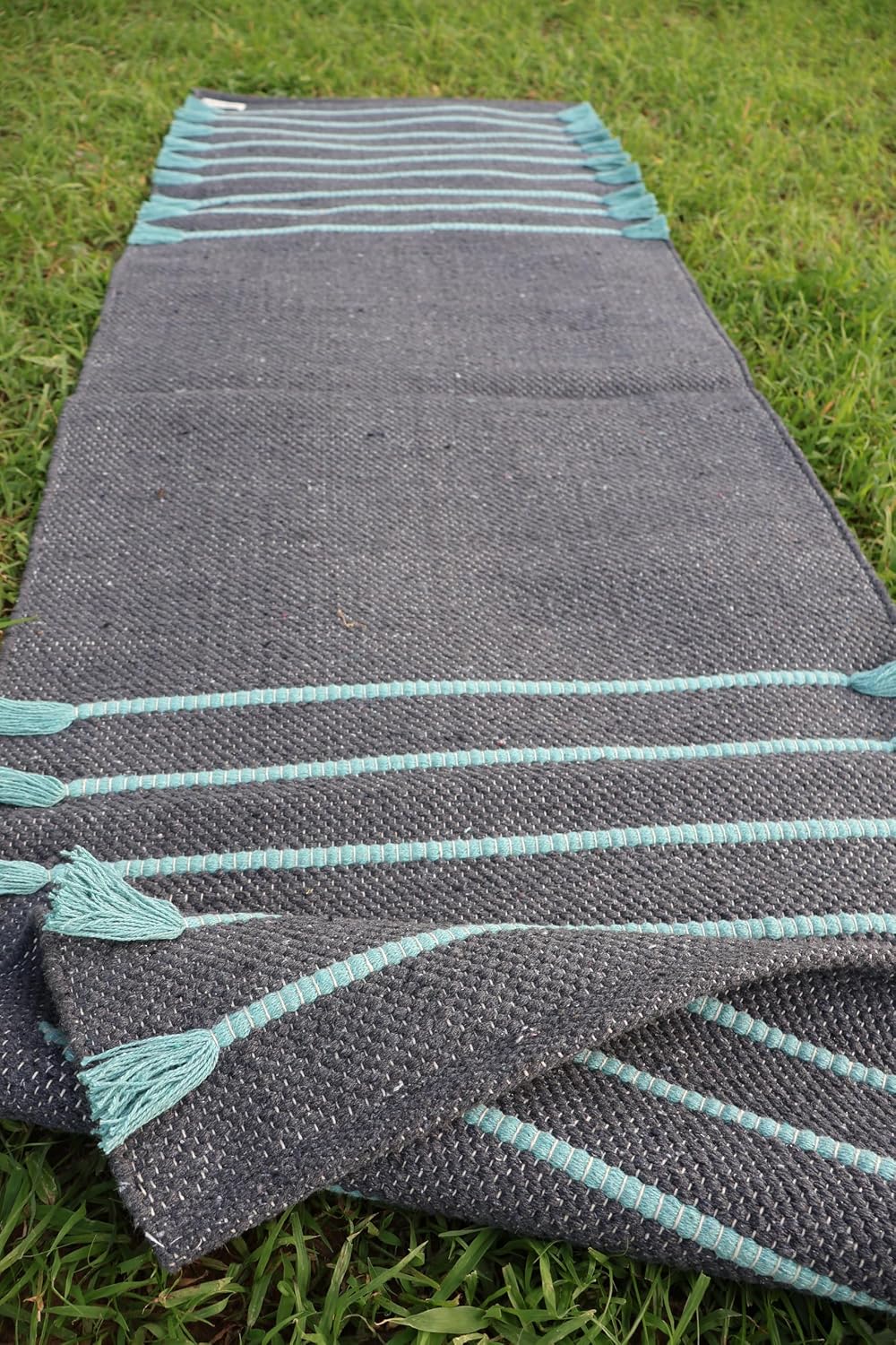 Cotton Organic Yoga Mat - Eco-Friendly Hand-Woven Rug - Handloom Foldable Yoga Mat for Everyday Fitness Maditation Rug - (24”x72”)