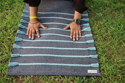 Cotton Organic Yoga Mat - Eco-Friendly Hand-Woven Rug - Handloom Foldable Yoga Mat for Everyday Fitness Maditation Rug - (24”x72”)