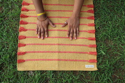 Cotton Organic Yoga Mat - Eco-Friendly Hand-Woven Rug - Handloom Foldable Yoga Mat for Everyday Fitness Maditation Rug - (24”x72”)