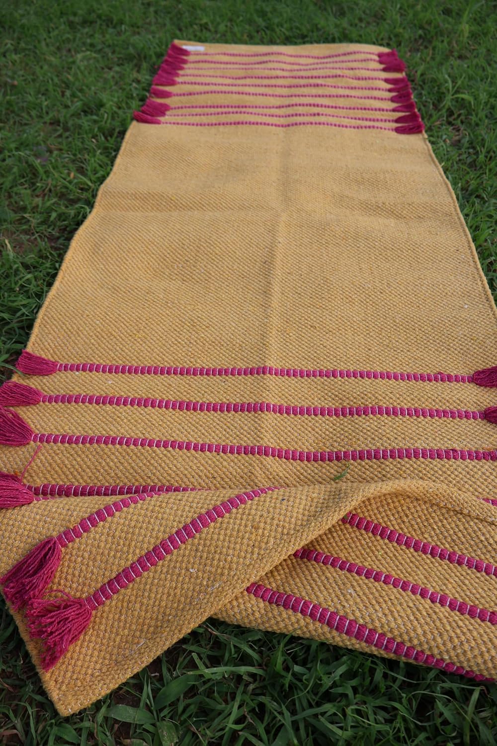 Cotton Organic Yoga Mat - Eco-Friendly Hand-Woven Rug - Handloom Foldable Yoga Mat for Everyday Fitness Maditation Rug - (24”x72”)