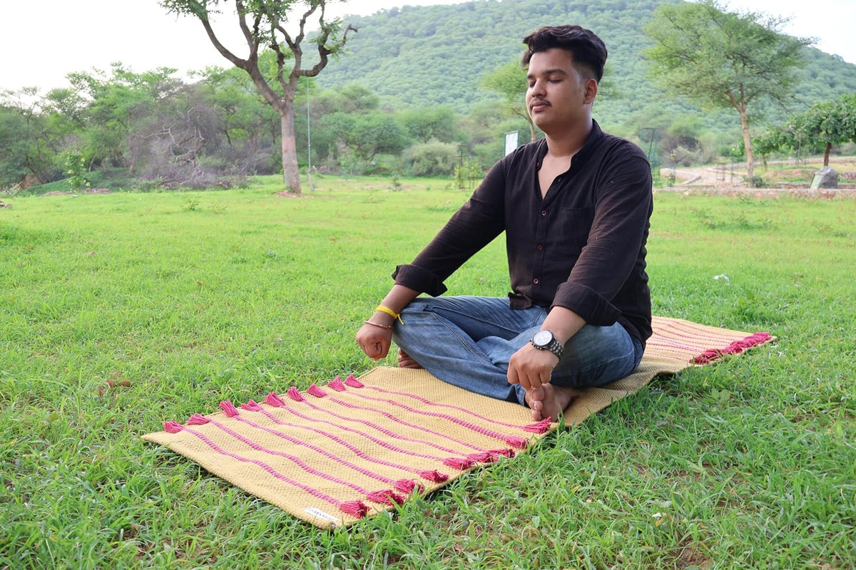 Cotton Organic Yoga Mat - Eco-Friendly Hand-Woven Rug - Handloom Foldable Yoga Mat for Everyday Fitness Maditation Rug - (24”x72”)