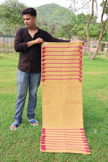 Cotton Organic Yoga Mat - Eco-Friendly Hand-Woven Rug - Handloom Foldable Yoga Mat for Everyday Fitness Maditation Rug - (24”x72”)
