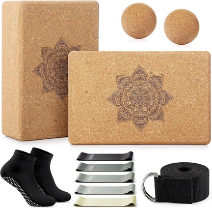 2 Pcs Yoga Accessories, Cork Yoga Blocks Set