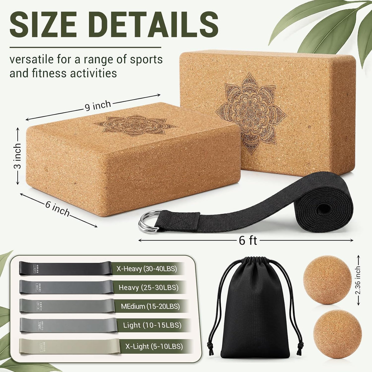 2 Pcs Yoga Accessories, Cork Yoga Blocks Set