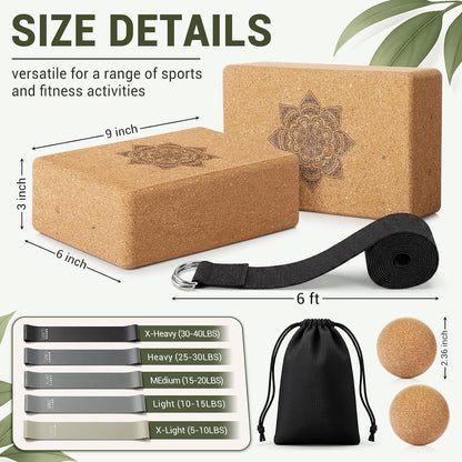 2 Pcs Yoga Accessories, Cork Yoga Blocks Set