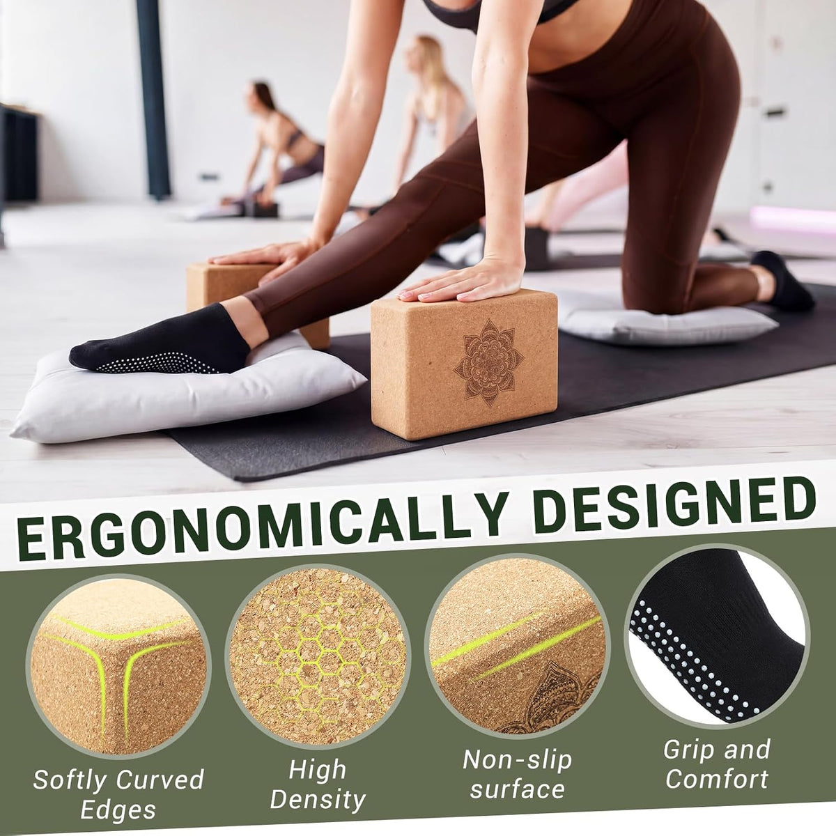 2 Pcs Yoga Accessories, Cork Yoga Blocks Set