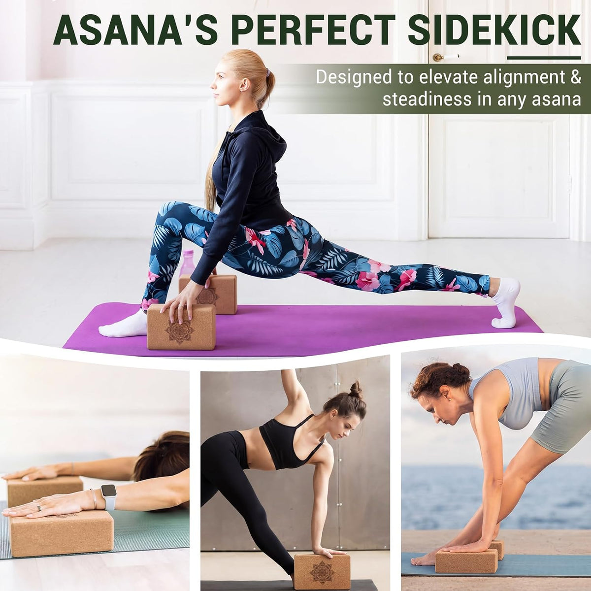 2 Pcs Yoga Accessories, Cork Yoga Blocks Set