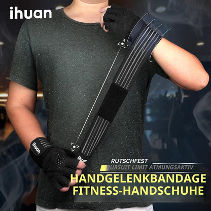 Ventilated Weight Lifting Gym Workout Gloves with Wrist Wrap Support for Men & Women, Full Palm Protection, for Weightlifting, Training, Fitness, Hanging, Pull ups