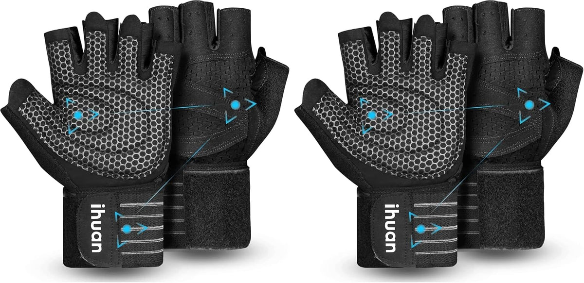 Ventilated Weight Lifting Gym Workout Gloves with Wrist Wrap Support for Men & Women, Full Palm Protection, for Weightlifting, Training, Fitness, Hanging, Pull ups