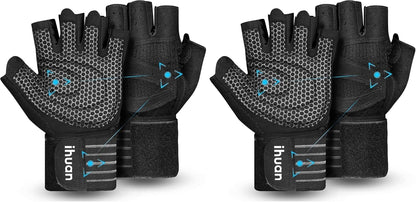 Ventilated Weight Lifting Gym Workout Gloves with Wrist Wrap Support for Men & Women, Full Palm Protection, for Weightlifting, Training, Fitness, Hanging, Pull ups