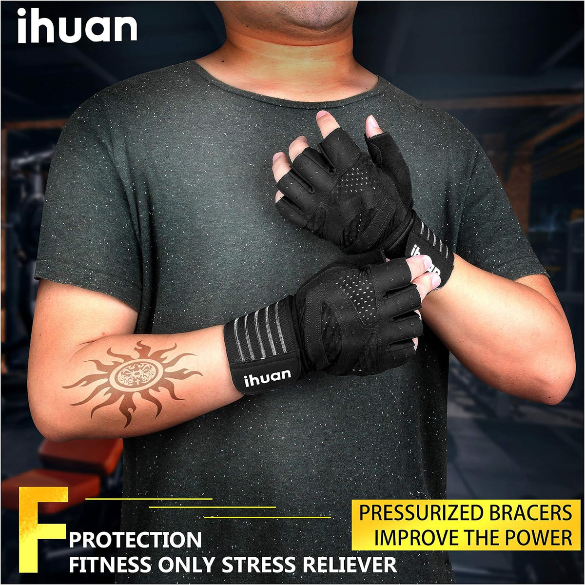 Ventilated Weight Lifting Gym Workout Gloves with Wrist Wrap Support for Men & Women, Full Palm Protection, for Weightlifting, Training, Fitness, Hanging, Pull ups