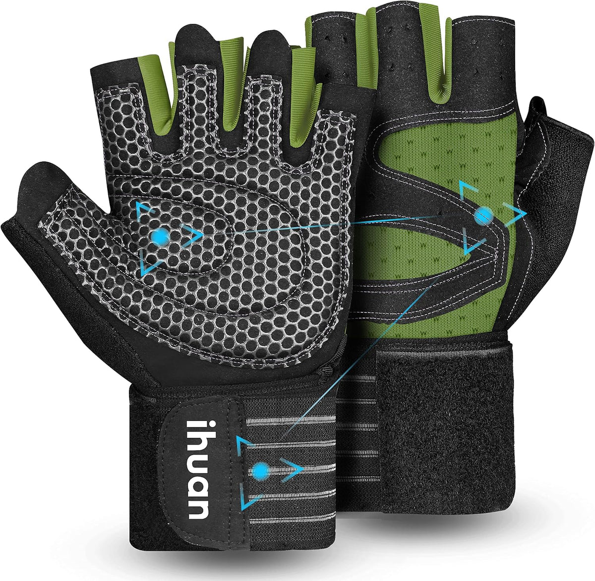 Ventilated Weight Lifting Gym Workout Gloves with Wrist Wrap Support for Men & Women, Full Palm Protection, for Weightlifting, Training, Fitness, Hanging, Pull ups