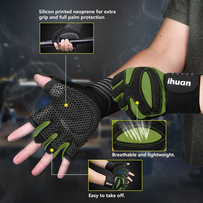 Ventilated Weight Lifting Gym Workout Gloves with Wrist Wrap Support for Men & Women, Full Palm Protection, for Weightlifting, Training, Fitness, Hanging, Pull ups