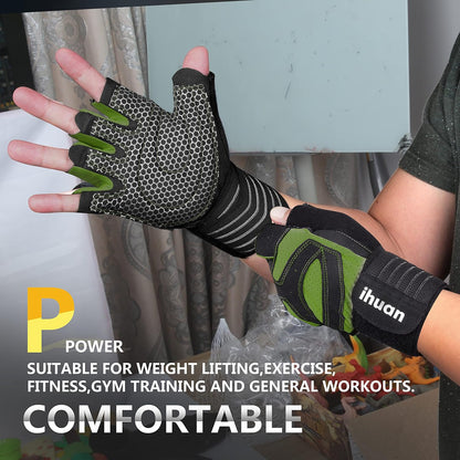 Ventilated Weight Lifting Gym Workout Gloves with Wrist Wrap Support for Men & Women, Full Palm Protection, for Weightlifting, Training, Fitness, Hanging, Pull ups