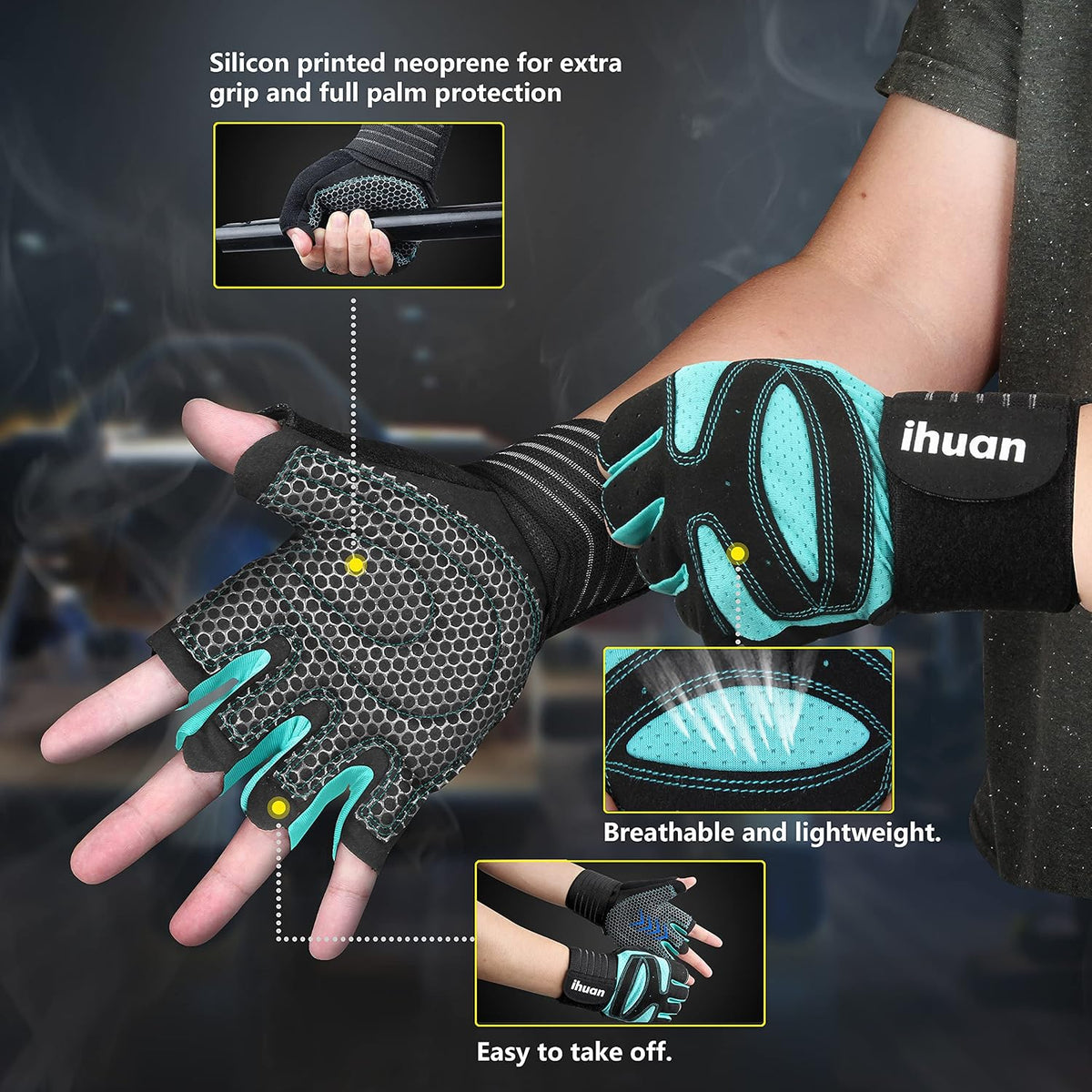 Ventilated Weight Lifting Gym Workout Gloves with Wrist Wrap Support for Men & Women, Full Palm Protection, for Weightlifting, Training, Fitness, Hanging, Pull ups