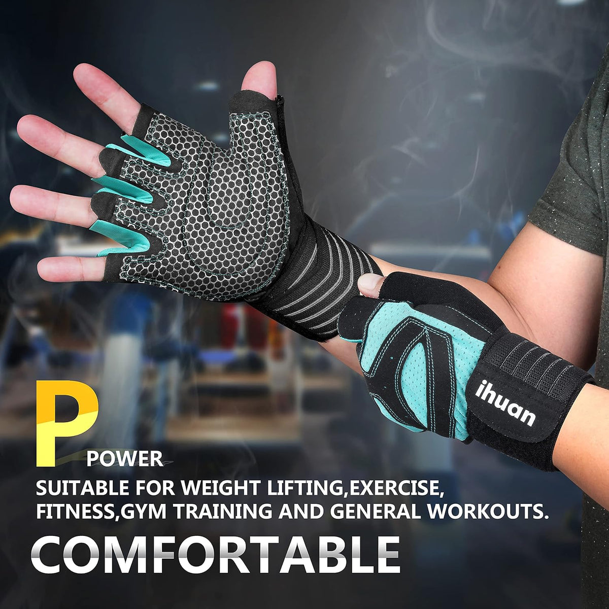 Ventilated Weight Lifting Gym Workout Gloves with Wrist Wrap Support for Men & Women, Full Palm Protection, for Weightlifting, Training, Fitness, Hanging, Pull ups