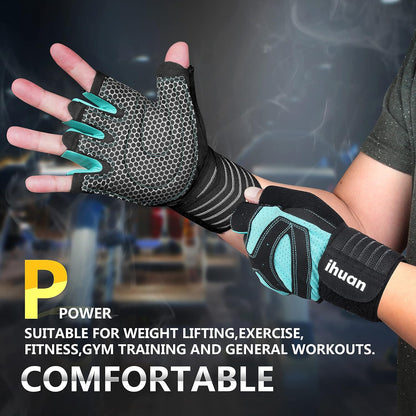Ventilated Weight Lifting Gym Workout Gloves with Wrist Wrap Support for Men & Women, Full Palm Protection, for Weightlifting, Training, Fitness, Hanging, Pull ups