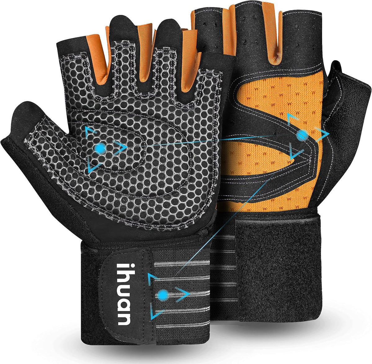 Ventilated Weight Lifting Gym Workout Gloves with Wrist Wrap Support for Men & Women, Full Palm Protection, for Weightlifting, Training, Fitness, Hanging, Pull ups