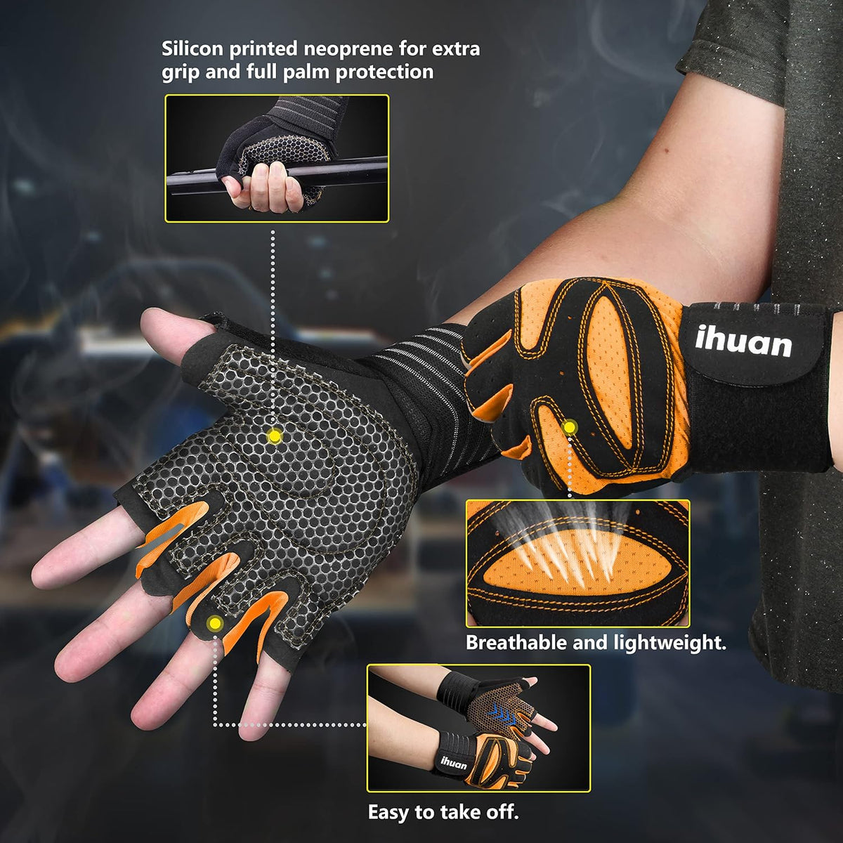 Ventilated Weight Lifting Gym Workout Gloves with Wrist Wrap Support for Men & Women, Full Palm Protection, for Weightlifting, Training, Fitness, Hanging, Pull ups