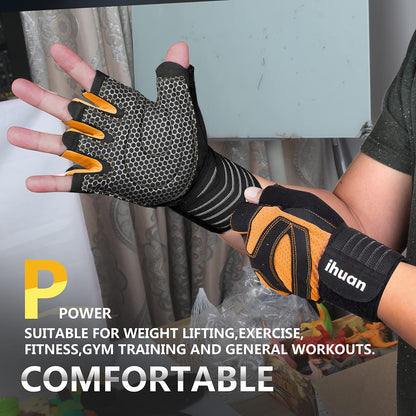Ventilated Weight Lifting Gym Workout Gloves with Wrist Wrap Support for Men & Women, Full Palm Protection, for Weightlifting, Training, Fitness, Hanging, Pull ups