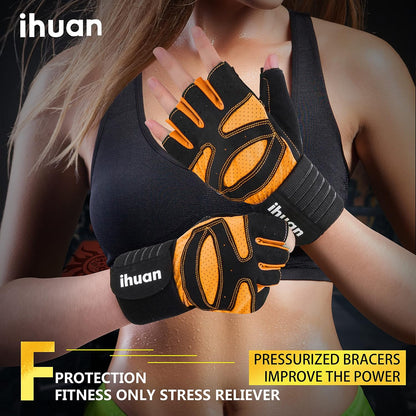 Ventilated Weight Lifting Gym Workout Gloves with Wrist Wrap Support for Men & Women, Full Palm Protection, for Weightlifting, Training, Fitness, Hanging, Pull ups