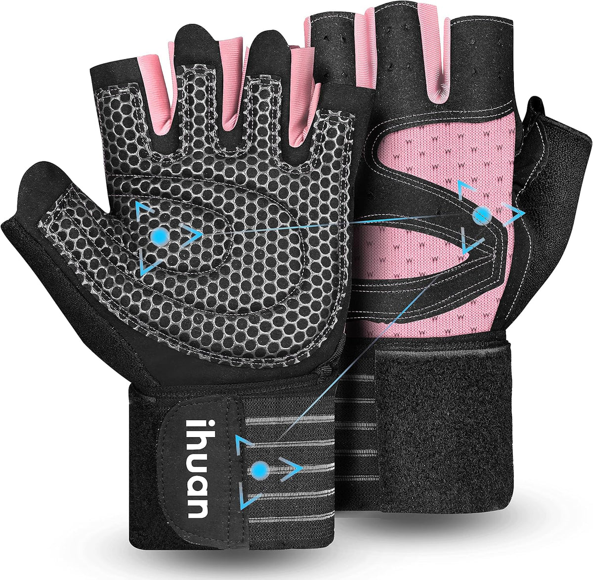 Ventilated Weight Lifting Gym Workout Gloves with Wrist Wrap Support for Men & Women, Full Palm Protection, for Weightlifting, Training, Fitness, Hanging, Pull ups