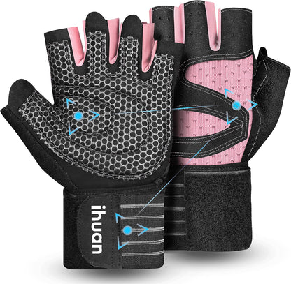 Ventilated Weight Lifting Gym Workout Gloves with Wrist Wrap Support for Men & Women, Full Palm Protection, for Weightlifting, Training, Fitness, Hanging, Pull ups