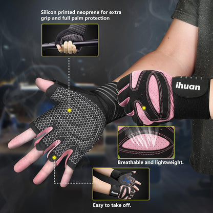 Ventilated Weight Lifting Gym Workout Gloves with Wrist Wrap Support for Men & Women, Full Palm Protection, for Weightlifting, Training, Fitness, Hanging, Pull ups