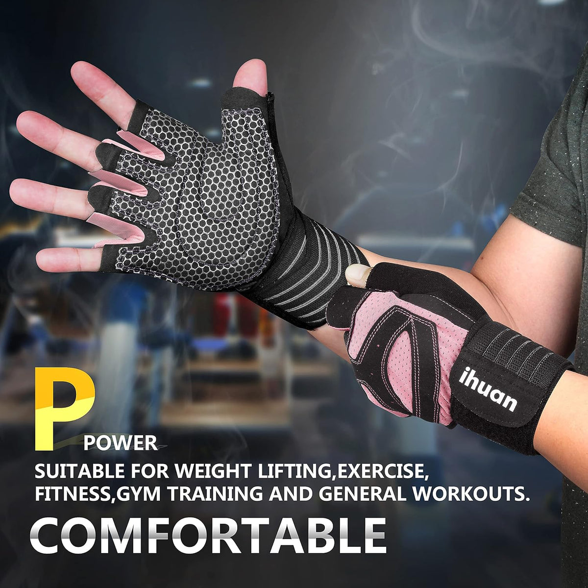 Ventilated Weight Lifting Gym Workout Gloves with Wrist Wrap Support for Men & Women, Full Palm Protection, for Weightlifting, Training, Fitness, Hanging, Pull ups