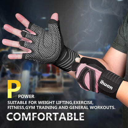 Ventilated Weight Lifting Gym Workout Gloves with Wrist Wrap Support for Men & Women, Full Palm Protection, for Weightlifting, Training, Fitness, Hanging, Pull ups