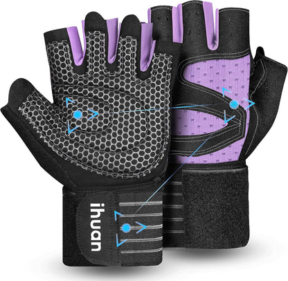 Ventilated Weight Lifting Gym Workout Gloves with Wrist Wrap Support for Men & Women, Full Palm Protection, for Weightlifting, Training, Fitness, Hanging, Pull ups