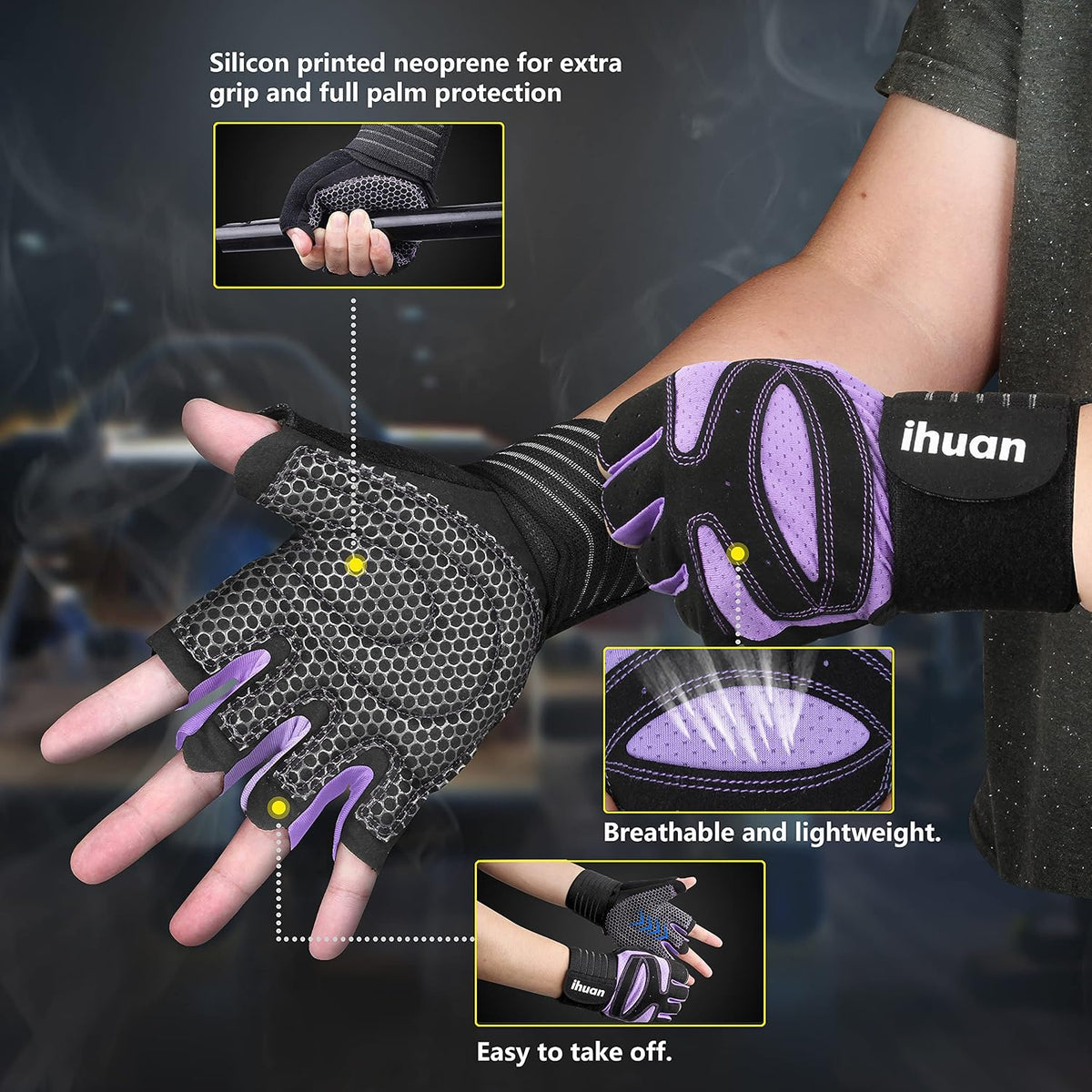 Ventilated Weight Lifting Gym Workout Gloves with Wrist Wrap Support for Men & Women, Full Palm Protection, for Weightlifting, Training, Fitness, Hanging, Pull ups