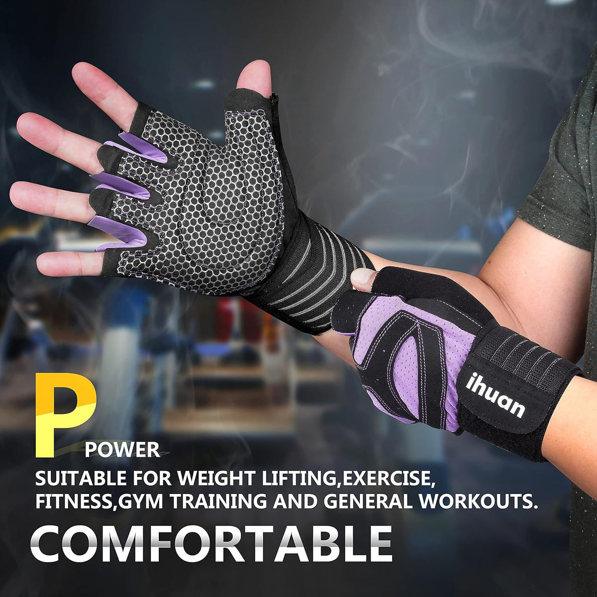 Ventilated Weight Lifting Gym Workout Gloves with Wrist Wrap Support for Men & Women, Full Palm Protection, for Weightlifting, Training, Fitness, Hanging, Pull ups