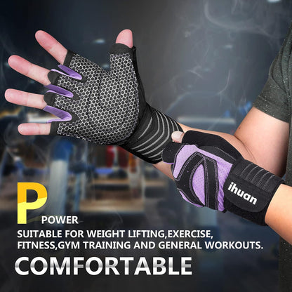 Ventilated Weight Lifting Gym Workout Gloves with Wrist Wrap Support for Men & Women, Full Palm Protection, for Weightlifting, Training, Fitness, Hanging, Pull ups