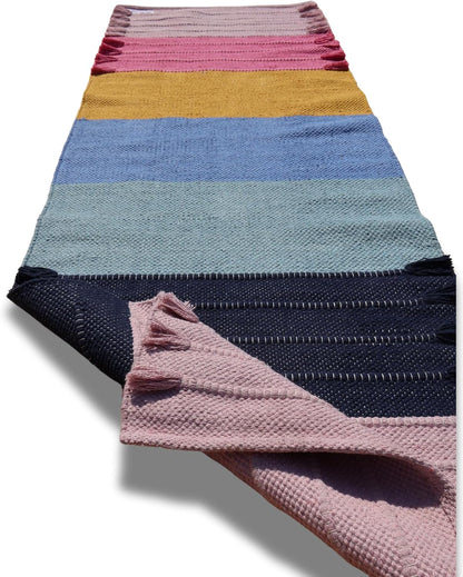 Jaipur Art & Rugs Cotton Yoga Rug - Eco-Friendly Hand-Woven Thick Mat (24”x72”x5mm) for Everyday Fitness at Home - Comfortable & Extra-Long - Colors A
