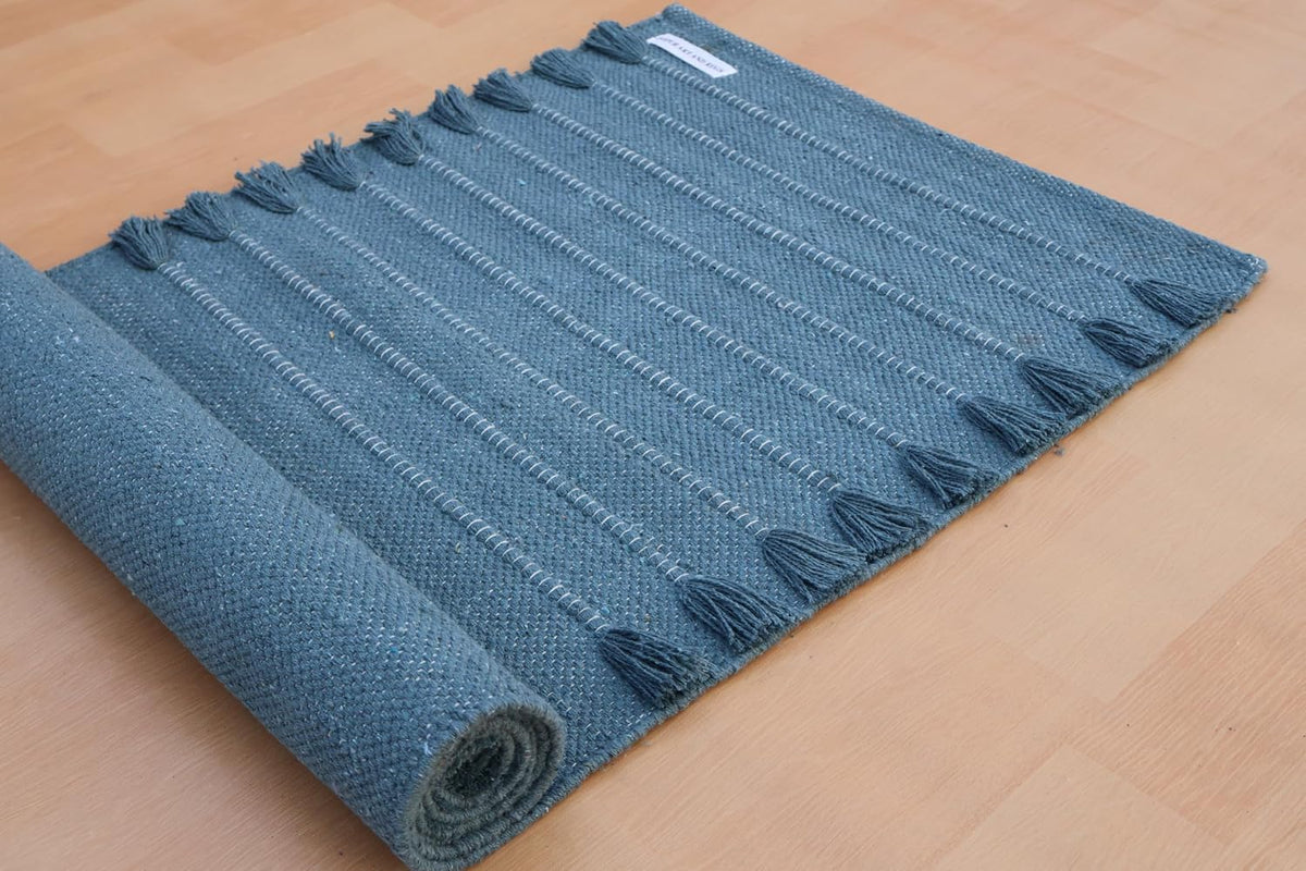 Jaipur Art & Rugs Cotton Yoga Rug - Eco-Friendly Hand-Woven Thick Mat (24”x72”x5mm) for Everyday Fitness at Home - Comfortable & Extra-Long - Colors A