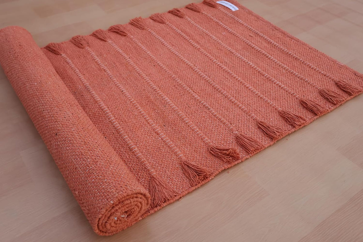 Jaipur Art & Rugs Cotton Yoga Rug - Eco-Friendly Hand-Woven Thick Mat (24”x72”x5mm) for Everyday Fitness at Home - Comfortable & Extra-Long - Colors A